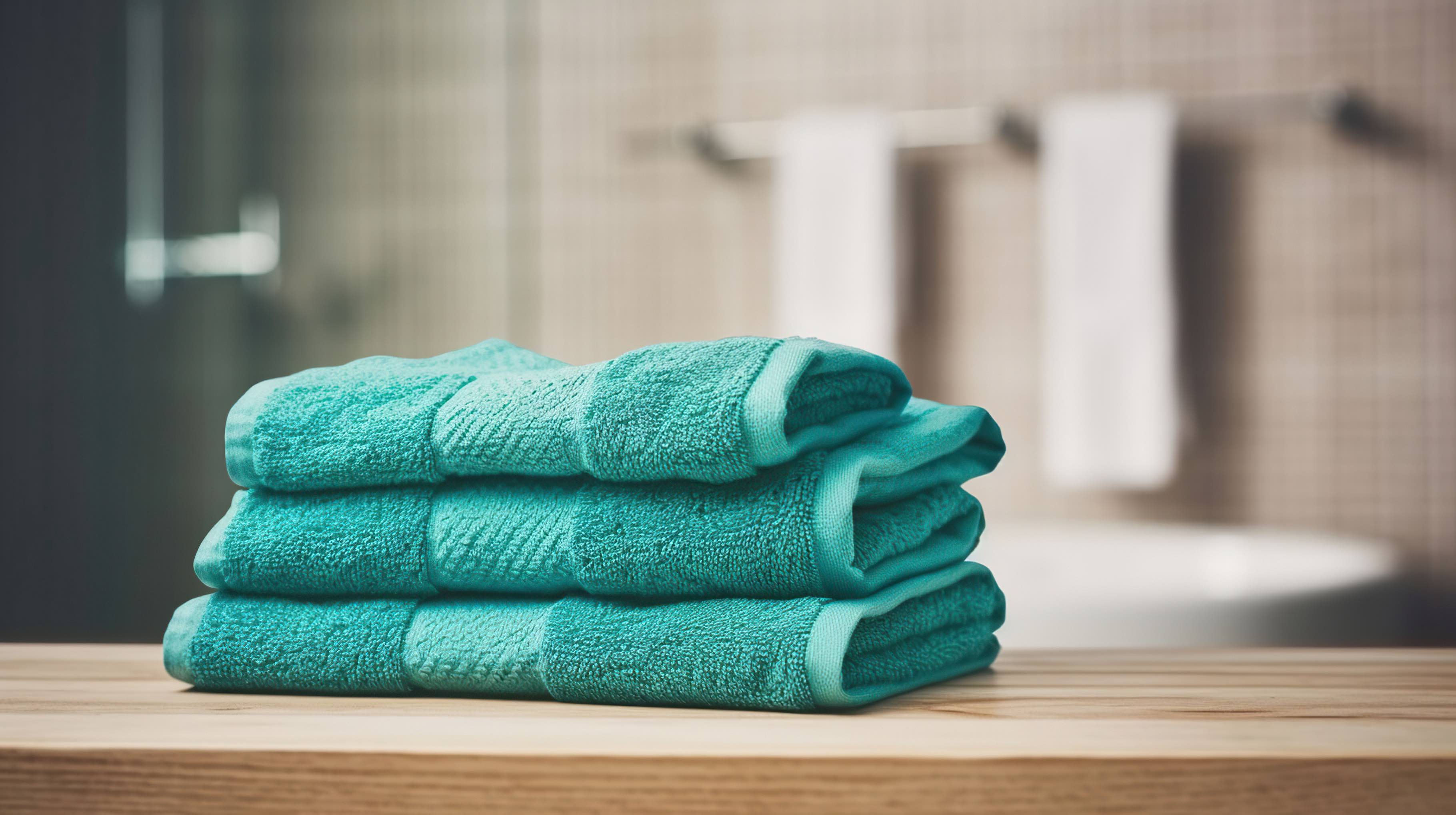 Turquoise spa towels pile wood over blurred bathroom background.jpg